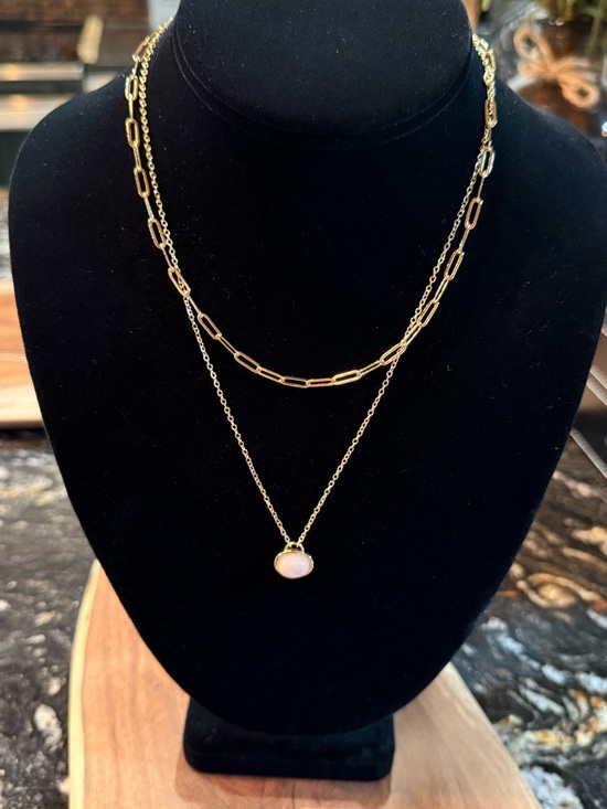 Anthropologie Jewelry - Anthropologie Minimalist Gold Pendant Layered Neckace blush moonstone